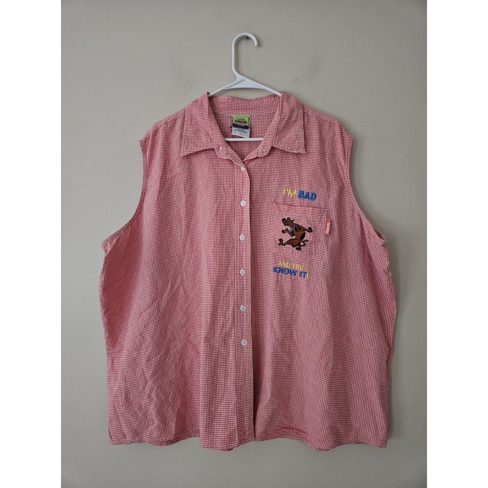 Scooby Doo Sleeveless Womens Plaid Shirt Embroidered 26w 28w Cartoon Network